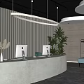 Modern Reception Area Design With Curved Desk Green Plants Soft Lighting And Lounge Seats