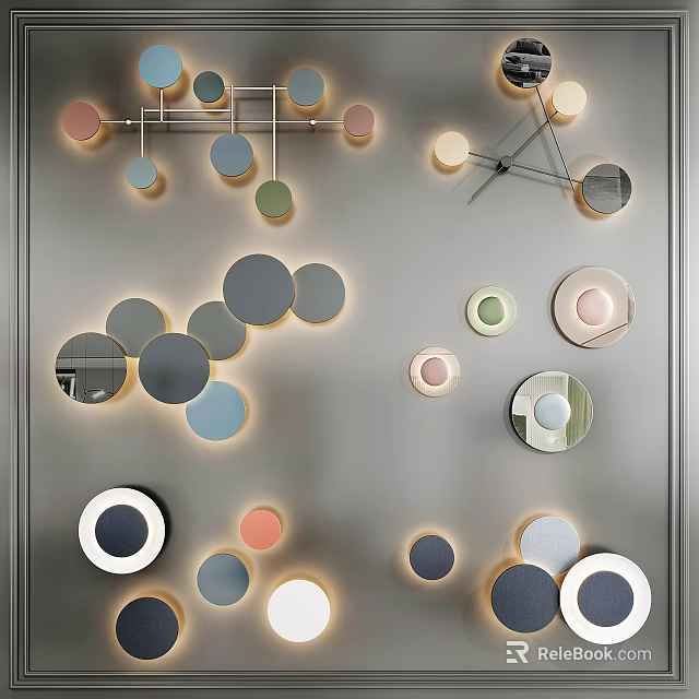 Modern Multicolor Circular Wall Lamps With Geometric Design For Interior Decor 3d model