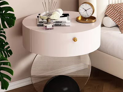 Elegant Modern Bedroom Interior With White Bedside Table Gold Accents Clock And Monstera Plant 3d model