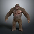 3D Rendered Standing Gorilla with Brown Fur and Chest Markings on Gray Background