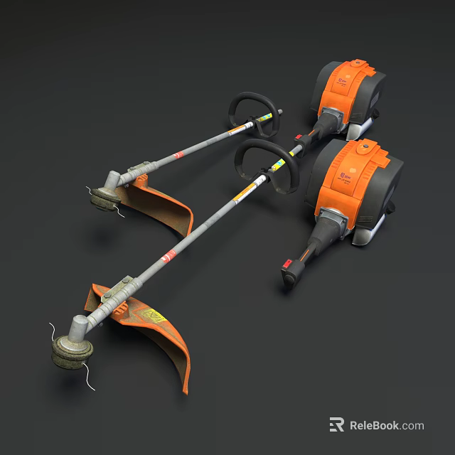 Two Orange Agricultural Trimming Tools With Long Handles And Cutting Blades 3d model 