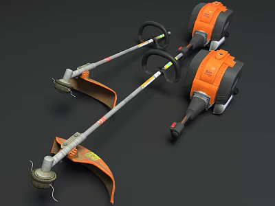 Two Orange Agricultural Trimming Tools With Long Handles And Cutting Blades 3d model