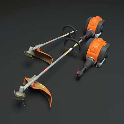 Two Orange Agricultural Trimming Tools With Long Handles And Cutting Blades 3d model