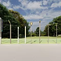 Garden Ornaments Featuring Various Lamp Posts On Green Lawn With Trees Blue Sky White Clouds