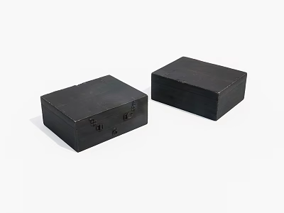 Two Black Wooden Storage Boxes With Smooth Surface And Lid Design 3d model