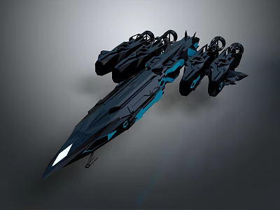 Futuristic Black Spaceship With Blue Details And Multiple Thrusters For Space Exploration 3d model