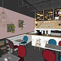 Yuan Xiaojie Fried Chicken Restaurant Exterior Glass Windows Interior Red Blue Chairs Green Plants