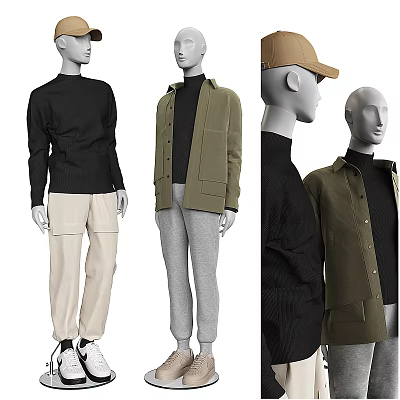 Men's Stylish Clothing Mannequins Display Different Tops Jackets And Pants Outfits 3d model
