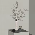 White Textured Vase With Bare Branches In Minimalist Room Corner On Table