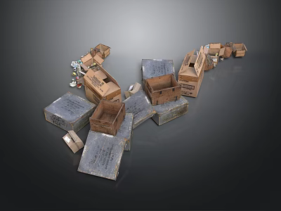 Industrial Storage Setup With Stacked Cardboard Boxes And Metal Plates 3d model