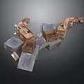 Industrial Storage Setup With Stacked Cardboard Boxes And Metal Plates