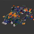 Futuristic Blue And Orange Sci Fi Spaceship Model With Detailed Aerodynamic Design