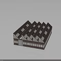 Industrial Style Building With Sloped Roofs Skylights Red Brick Exterior And Windows