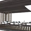 Chinese Traditional Pergola Design With Wooden Lattice Seats And Tea Tables