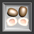 Marinated Chicken Eggs Sliced Open Showing Yolk On Black Square Plate 3d model