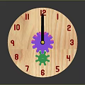 Hardware Tools Wooden Clock Design With Purple Green Gears And Numbers