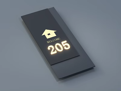 Modern Welcome Doorplate Design with House Icon and Number 205 for Home Entrance 3d model