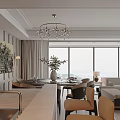 Modern Dining Room Interior With Round Table Black Chairs Crystal Chandelier And Wooden Panel Walls