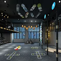 Modern Fitness Gym Interior With Functional Training Area Climbing Wall And Floor Markings