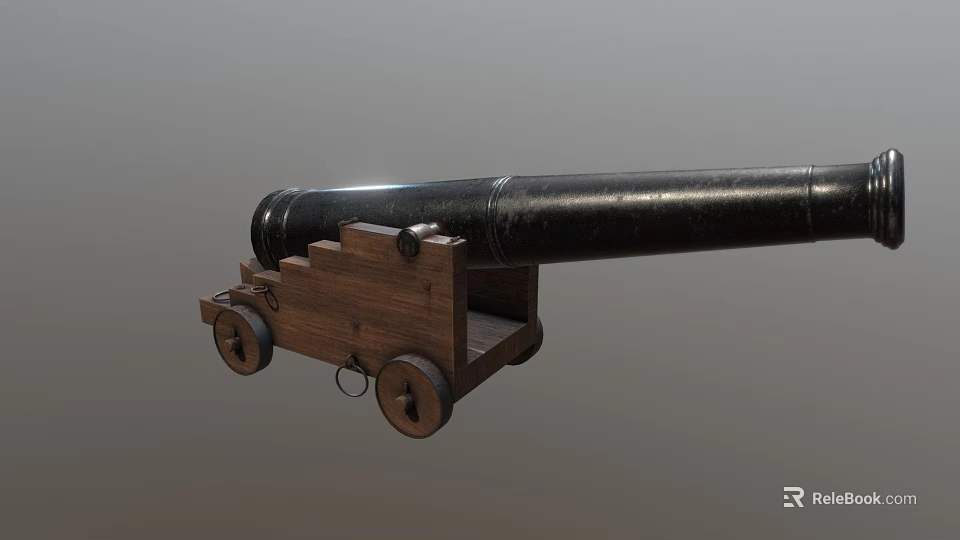 Antique Cannon Weapon With Metal Barrel Wooden Carriage And Wheels 3d model 