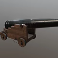 Antique Cannon Weapon With Metal Barrel Wooden Carriage And Wheels