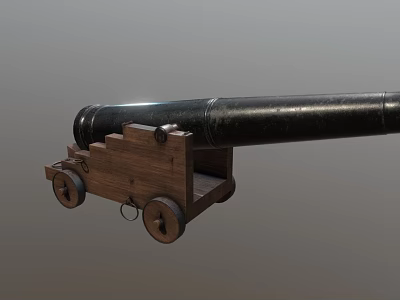 Antique Cannon Weapon With Metal Barrel Wooden Carriage And Wheels 3d model