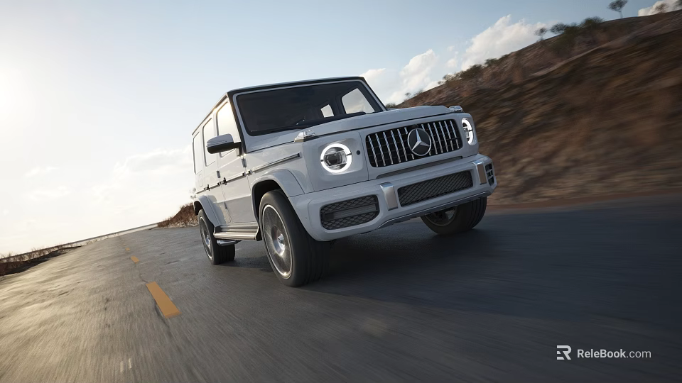 Silver Mercedes Benz G Class Driving On Highway 3d model 