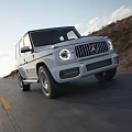 Silver Mercedes Benz G Class Driving On Highway 3d model