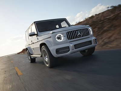 Silver Mercedes Benz G Class Driving On Highway 3d model