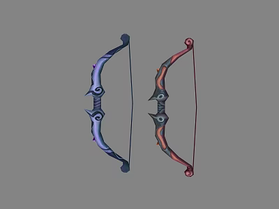 Two Decorative Bows With Blue And Red Ornate Designs As Weapon 3d model