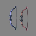 Two Decorative Bows With Blue And Red Ornate Designs As Weapon