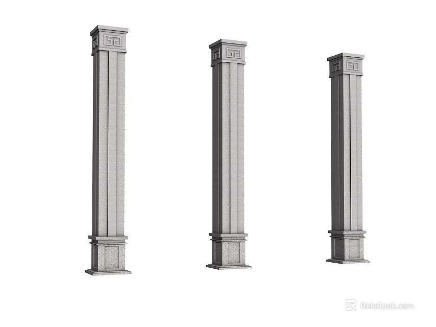 Classical Gray Columns with Carved Details on Base and Top Architectural Design 3d model 
