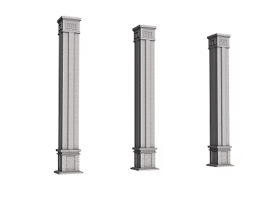 Classical Gray Columns with Carved Details on Base and Top Architectural Design 3d model