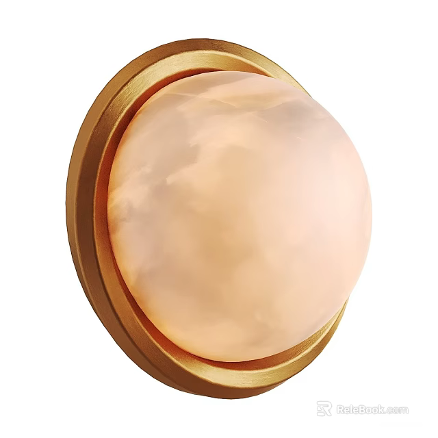 Modern Wall Lamp With Golden Frame And Round Cream White Cloudy Lampshade 3d model 