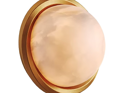 Modern Wall Lamp With Golden Frame And Round Cream White Cloudy Lampshade 3d model