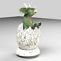 Hatching Reptile Dinosaur With Green Body Emerging From Spotted White Eggshell 3d model