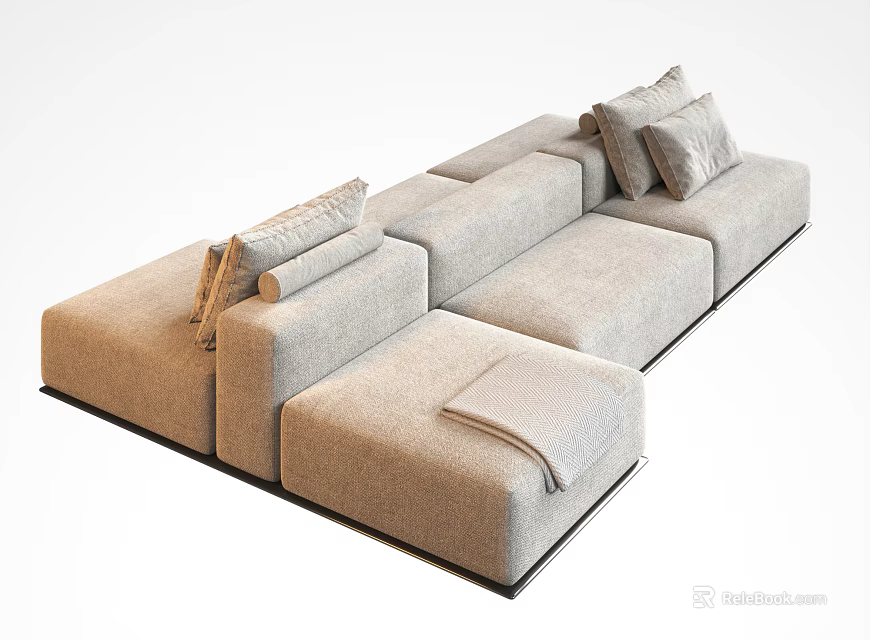 Light Gray Fabric Sectional Sofa With Soft Cushions And Modern Design 3d model