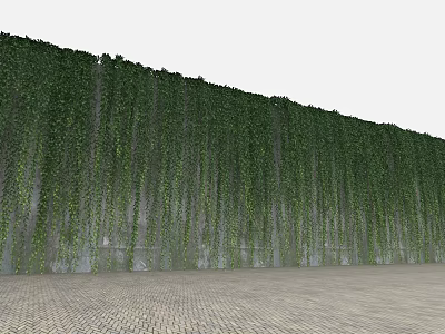 Lush Green Plant Wall With Dense Hanging Foliage On Gray Background And Brick Floor 3d model