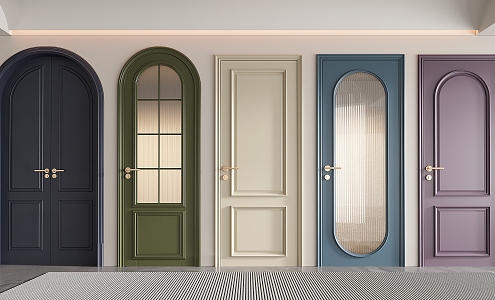 French Interior Door Bedroom Door Single Door Round Arch Glass Swing Door 3d model