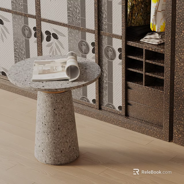 Gray Conical Base Side Table With Marble Like Top And Open Magazine 3d model 