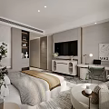 Hotel Guest Room Modern Minimalist Interior With Bedside Tables Lamps Abstract Wall Art And Area Rug