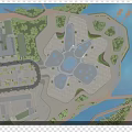 Aerial Planning View of Waterfront Architectural Layout With Green Spaces and Open Plazas