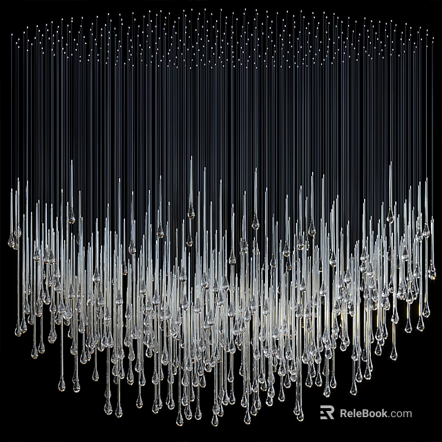 Modern Elegant Glass Chandelier With Long Transparent Hanging Pendant Design For Living Room 3d model 