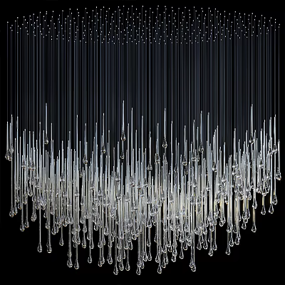 Modern Elegant Glass Chandelier With Long Transparent Hanging Pendant Design For Living Room 3d model
