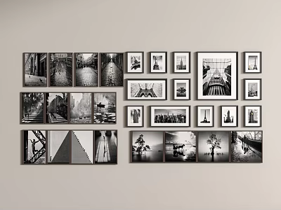 Black And White Photo Frames Gallery Wall Decor With Various Sizes And Arrangement 3d model