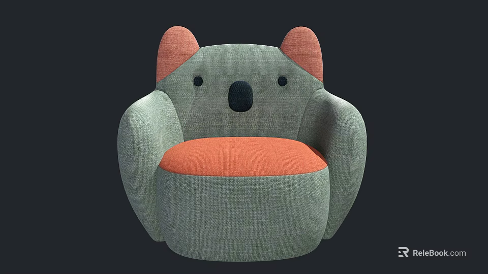 Koala Shaped Kids Chair With Gray Body Orange Ears And Orange Cushion 3d model 
