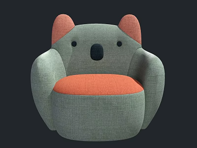 Koala Shaped Kids Chair With Gray Body Orange Ears And Orange Cushion 3d model