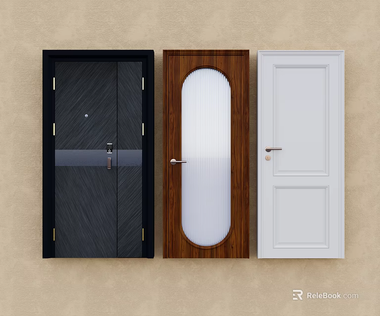 Black Brown And White Swing Doors With Arched Glass And Modern Design 3d model 