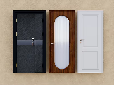 Black Brown And White Swing Doors With Arched Glass And Modern Design 3d model