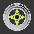 Automotive Car Wheel Part With Silver Outer Rim And Yellow Star Shaped Center